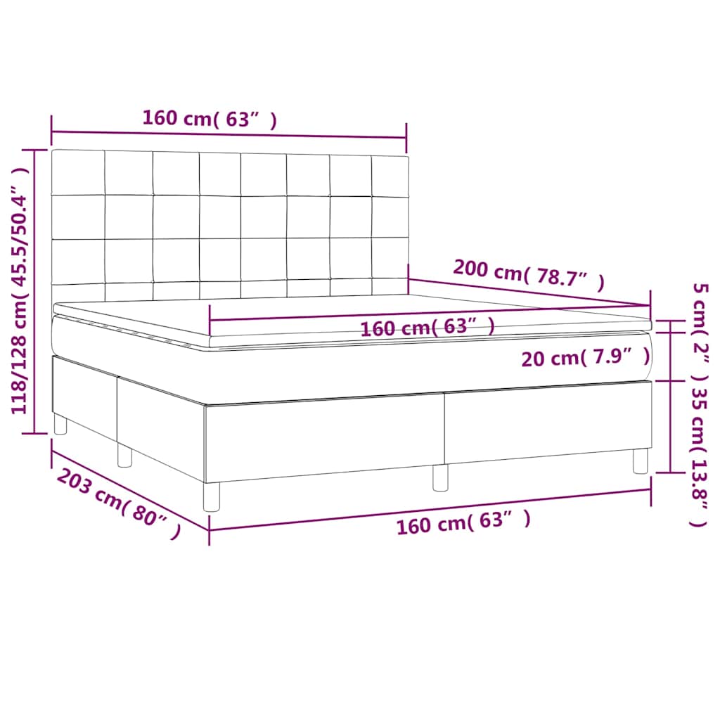 vidaXL Κρεβάτι Boxspring με Στρώμα & LED Taupe 160x200 εκ. Υφασμάτινο