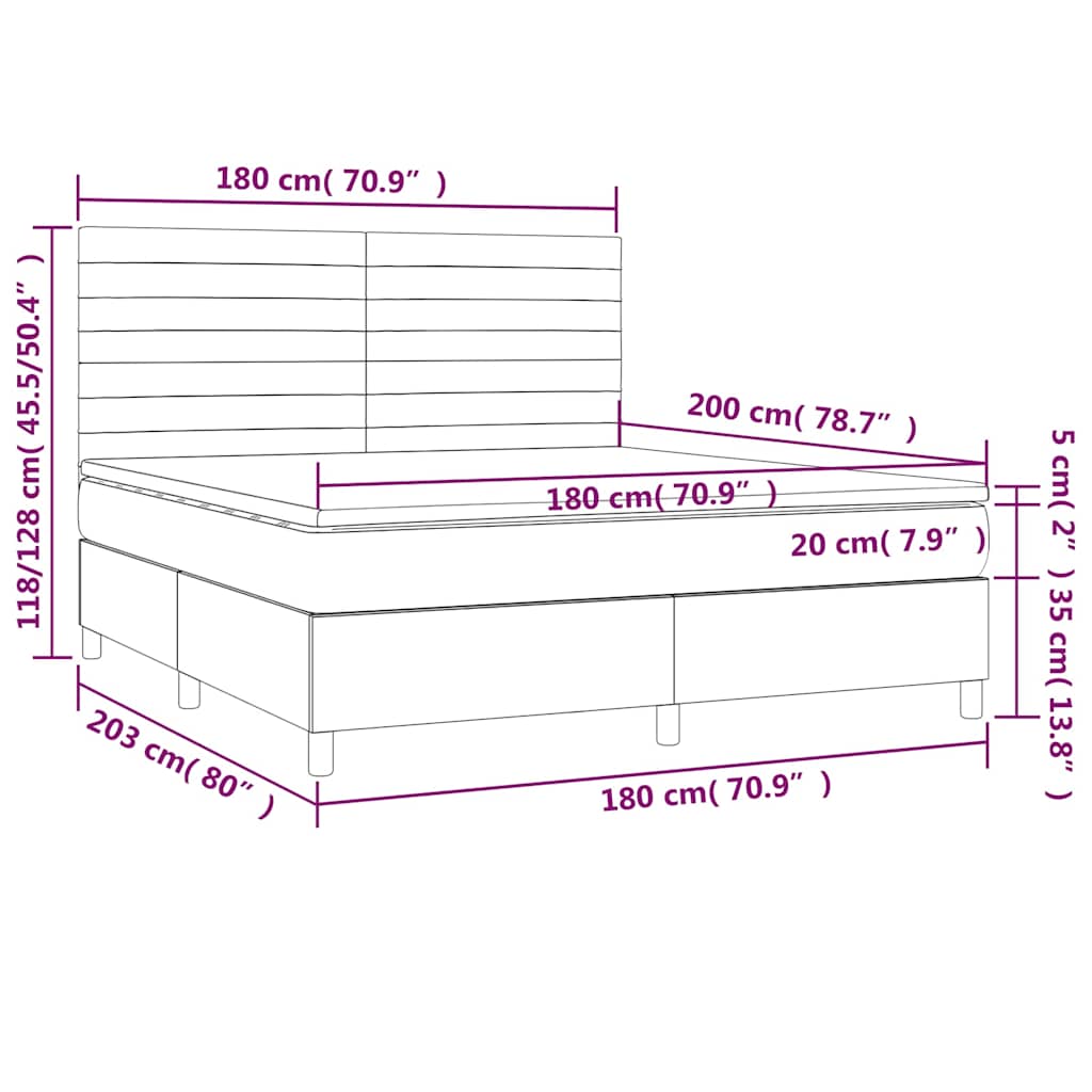 vidaXL Κρεβάτι Boxspring με Στρώμα & LED Μπλε 180x200 εκ. Υφασμάτινο