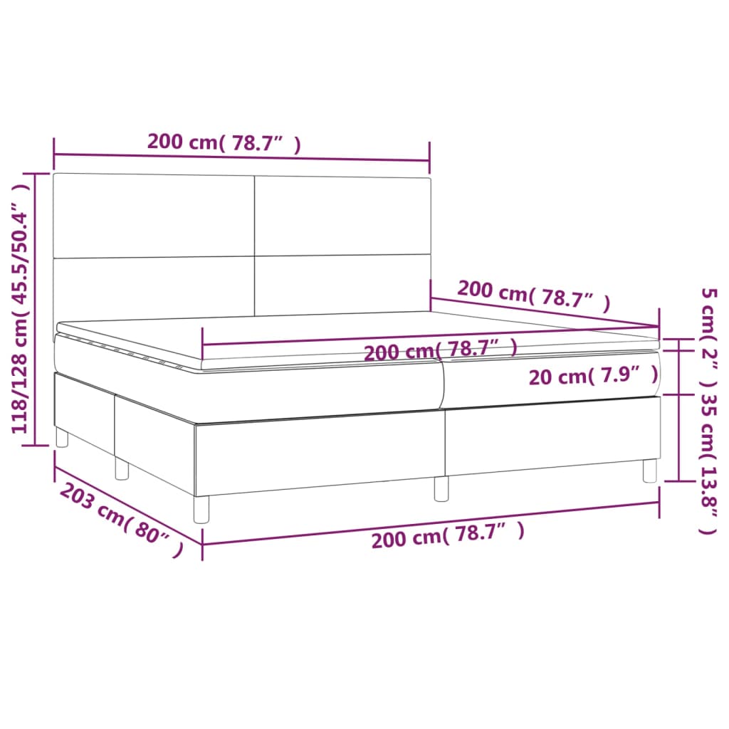 vidaXL Κρεβάτι Boxspring με Στρώμα & LED Λευκό 200x200 εκ. Συνθ. Δέρμα