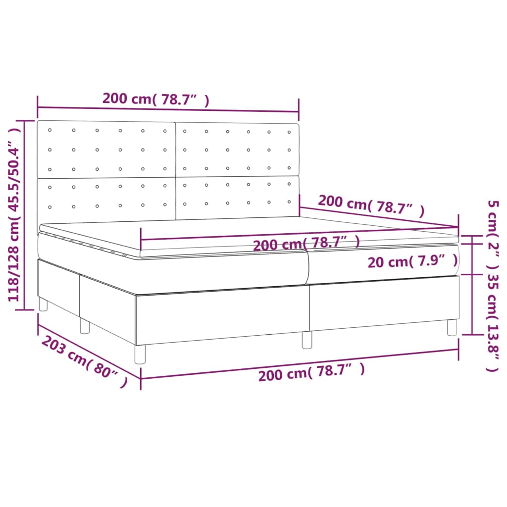 vidaXL Κρεβάτι Boxspring με Στρώμα & LED Λευκό 200x200 εκ. Συνθ. Δέρμα