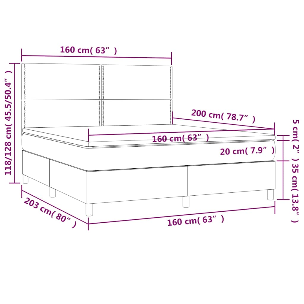 vidaXL Κρεβάτι Boxspring με Στρώμα & LED Σκ. Μπλε 160x200εκ. Βελούδινο