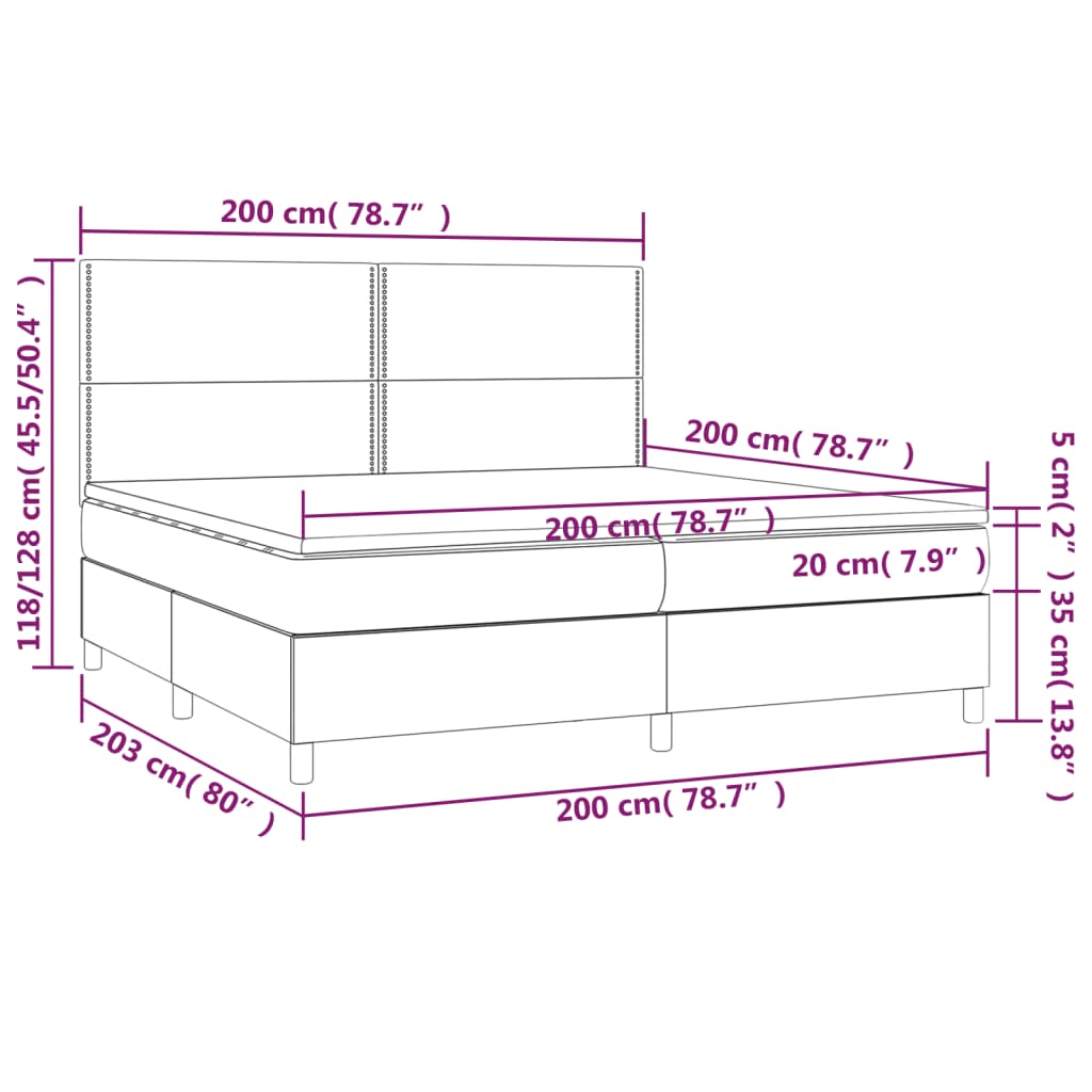 vidaXL Κρεβάτι Boxspring με Στρώμα & LED Ροζ 200x200 εκ. Βελούδινο
