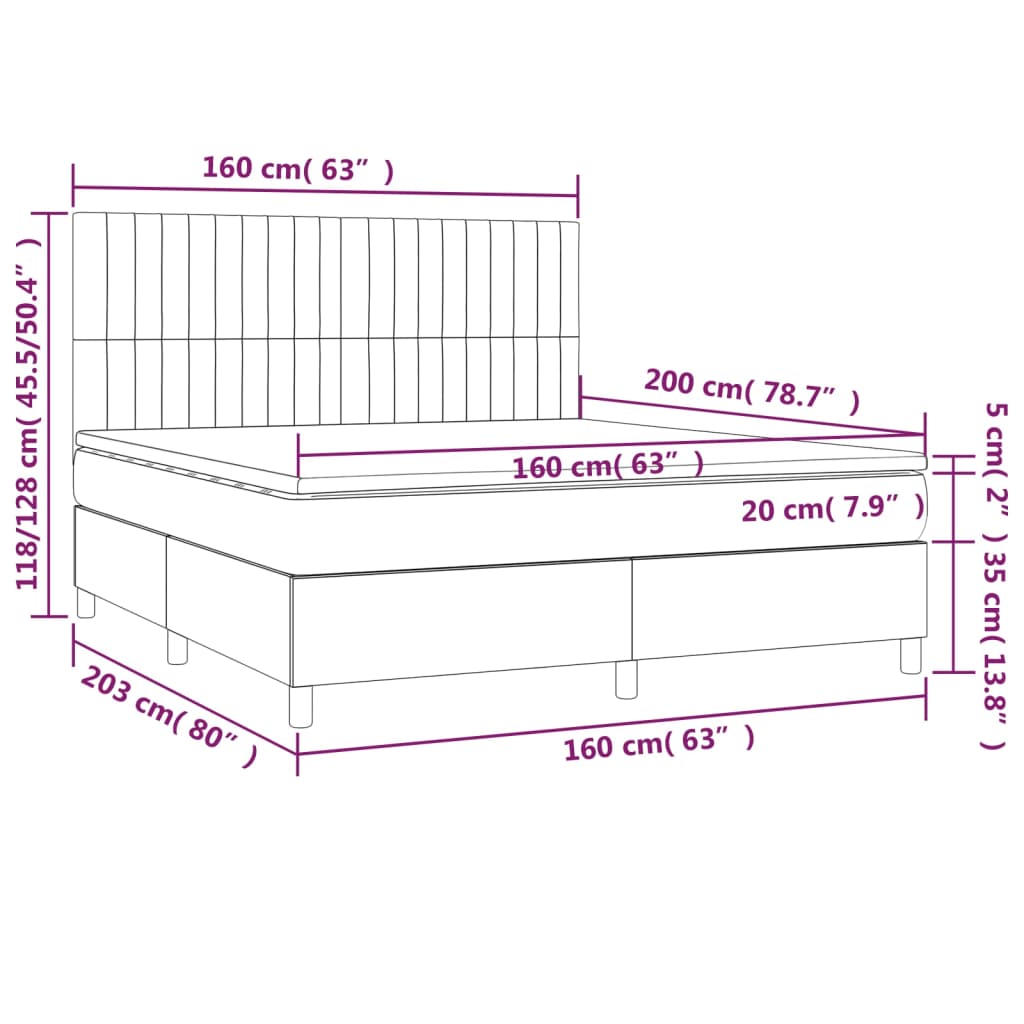 vidaXL Κρεβάτι Boxspring με Στρώμα & LED Ροζ 160x200 εκ. Βελούδινο