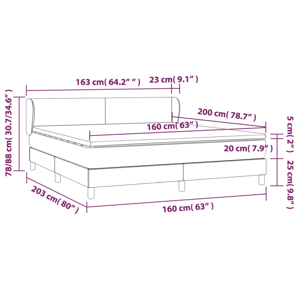 vidaXL Κρεβάτι Boxspring με Στρώμα Σκούρο Γκρι 160x200 εκ Υφασμάτινο