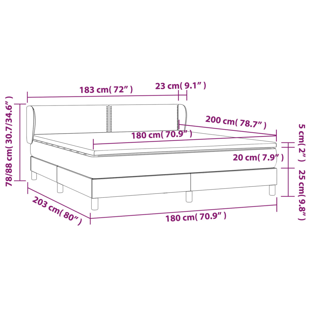 vidaXL Κρεβάτι Boxspring με Στρώμα Σκούρο Γκρι 180x200 εκ Υφασμάτιν