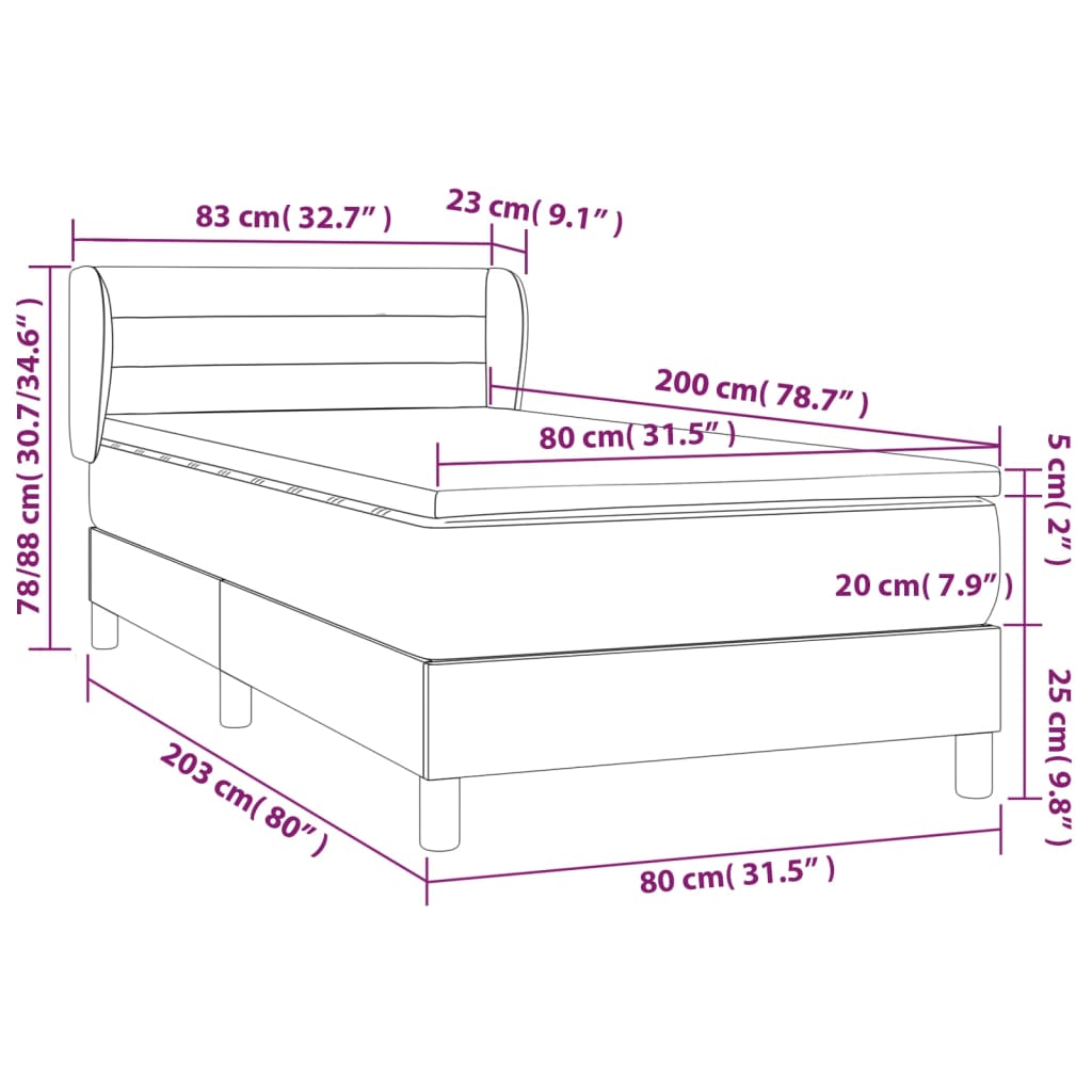 vidaXL Κρεβάτι Boxspring με Στρώμα Κρεμ 80 x 200 εκ. Υφασμάτινο