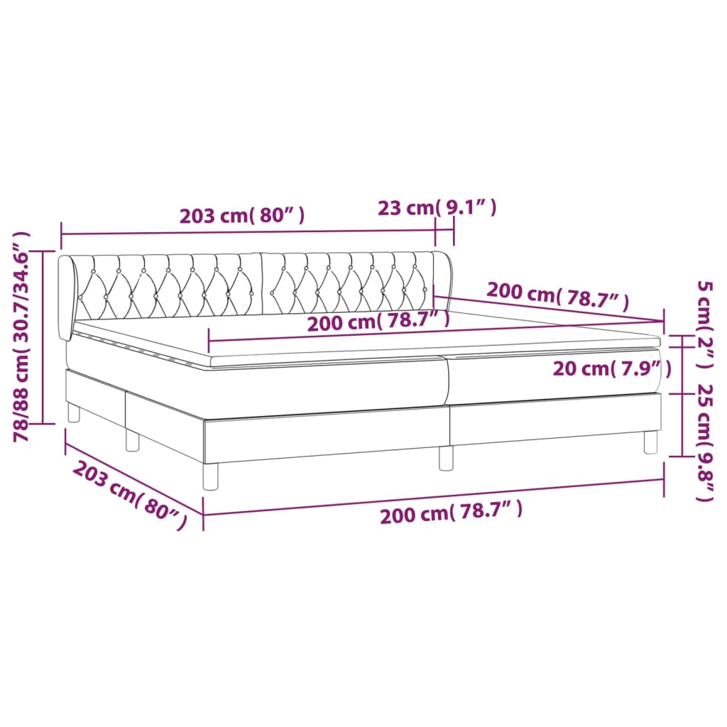 vidaXL Κρεβάτι Boxspring με Στρώμα Μαύρο 200x200 εκ. Υφασμάτινο