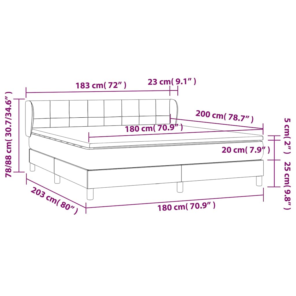 vidaXL Κρεβάτι Boxspring με Στρώμα Taupe 180x200 εκ. Υφασμάτινο