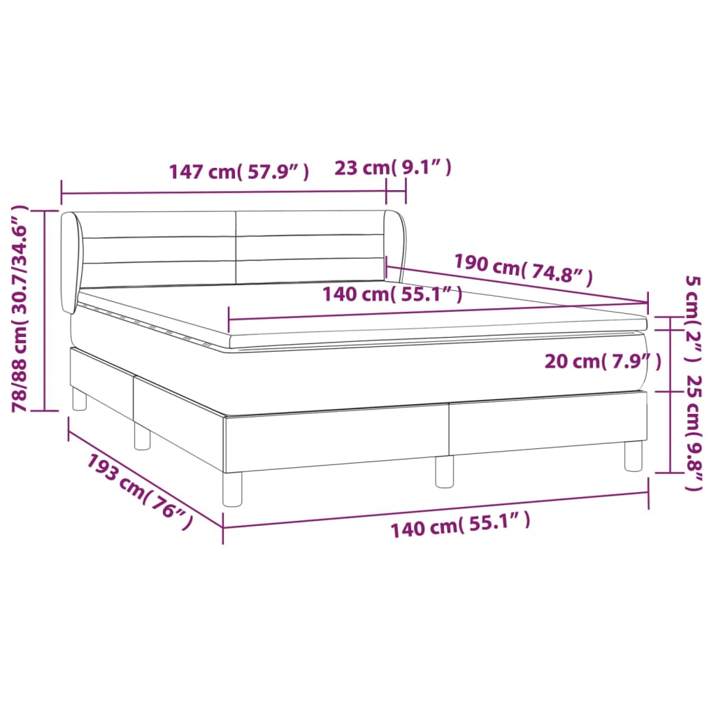 vidaXL Κρεβάτι Boxspring με Στρώμα Μπλε 140x190 εκ. Υφασμάτινο