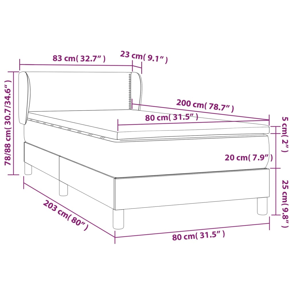 vidaXL Κρεβάτι Boxspring με Στρώμα Γκρι 80 x 200 εκ. Συνθετικό Δέρμα