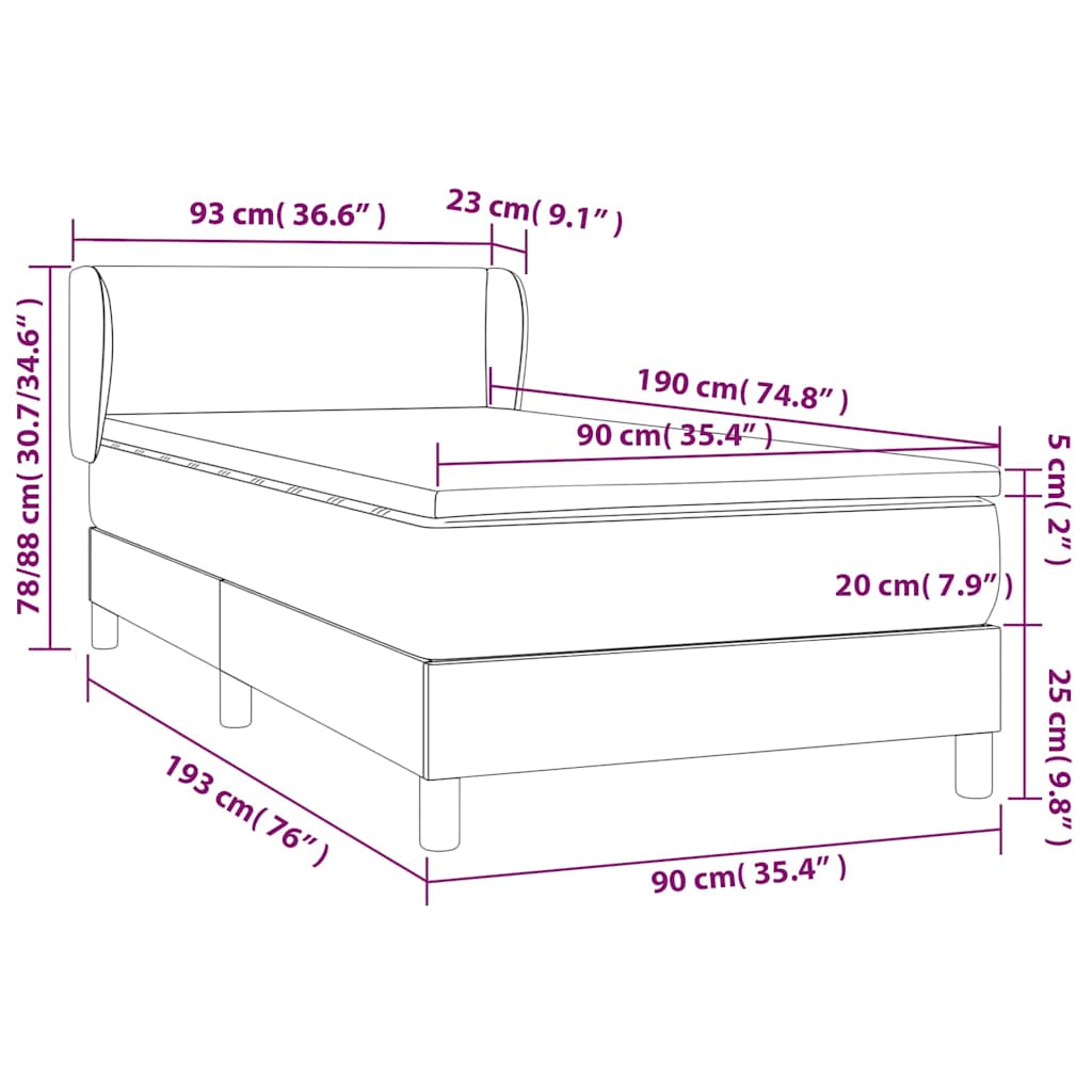 vidaXL Κρεβάτι Boxspring με Στρώμα Ροζ 90x190 εκ. Βελούδινο
