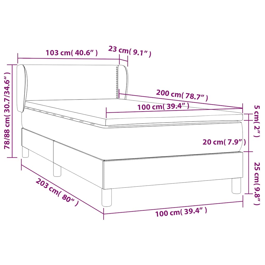 vidaXL Κρεβάτι Boxspring με Στρώμα Σκούρο Μπλε 100x200 εκ. Βελούδινο