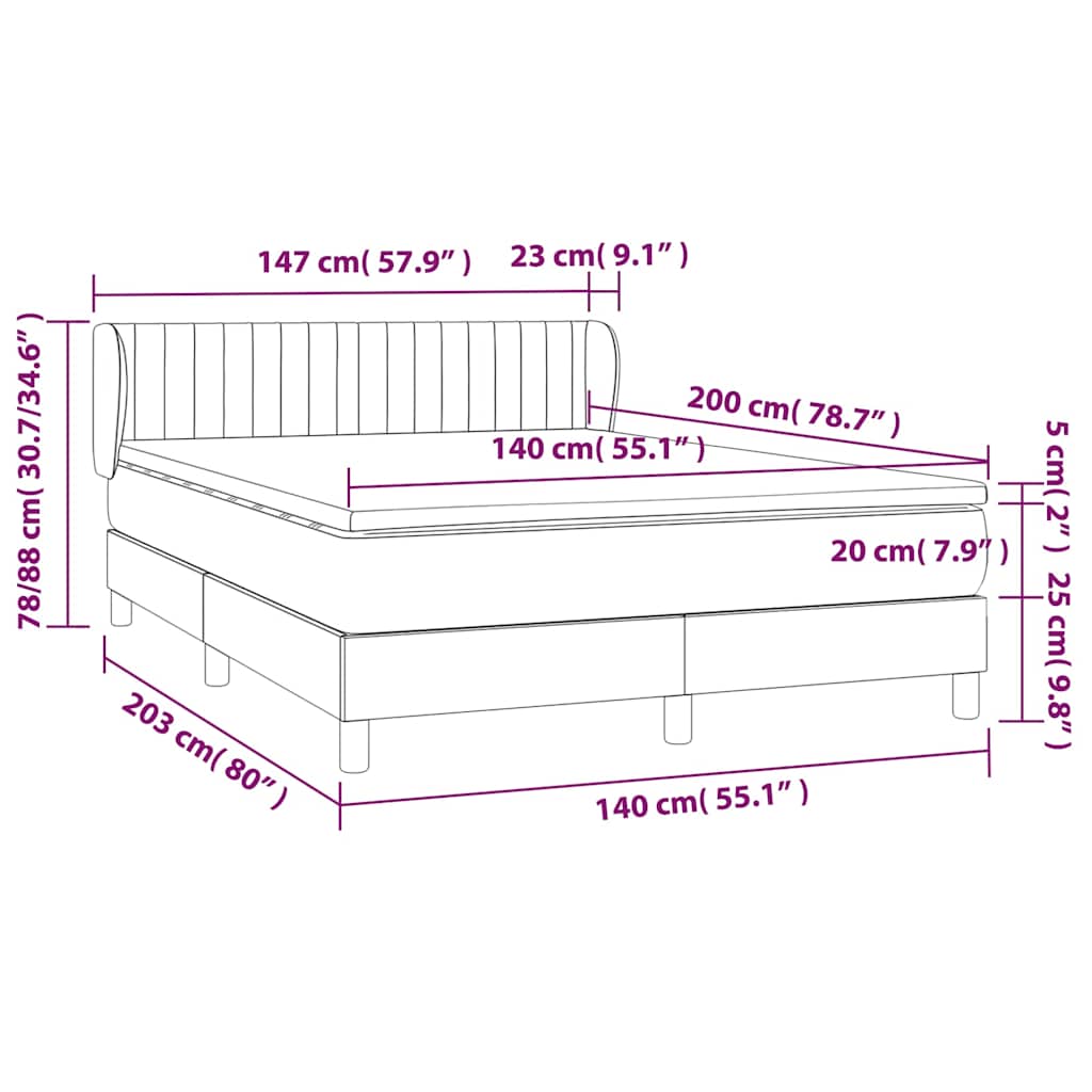 vidaXL Κρεβάτι Boxspring με Στρώμα Σκούρο Μπλε 140x200 εκ. Βελούδινο
