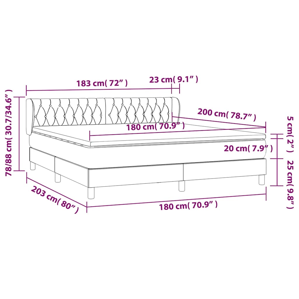 vidaXL Κρεβάτι Boxspring με Στρώμα Σκούρο Πράσινο 180x200εκ. Βελούδινο