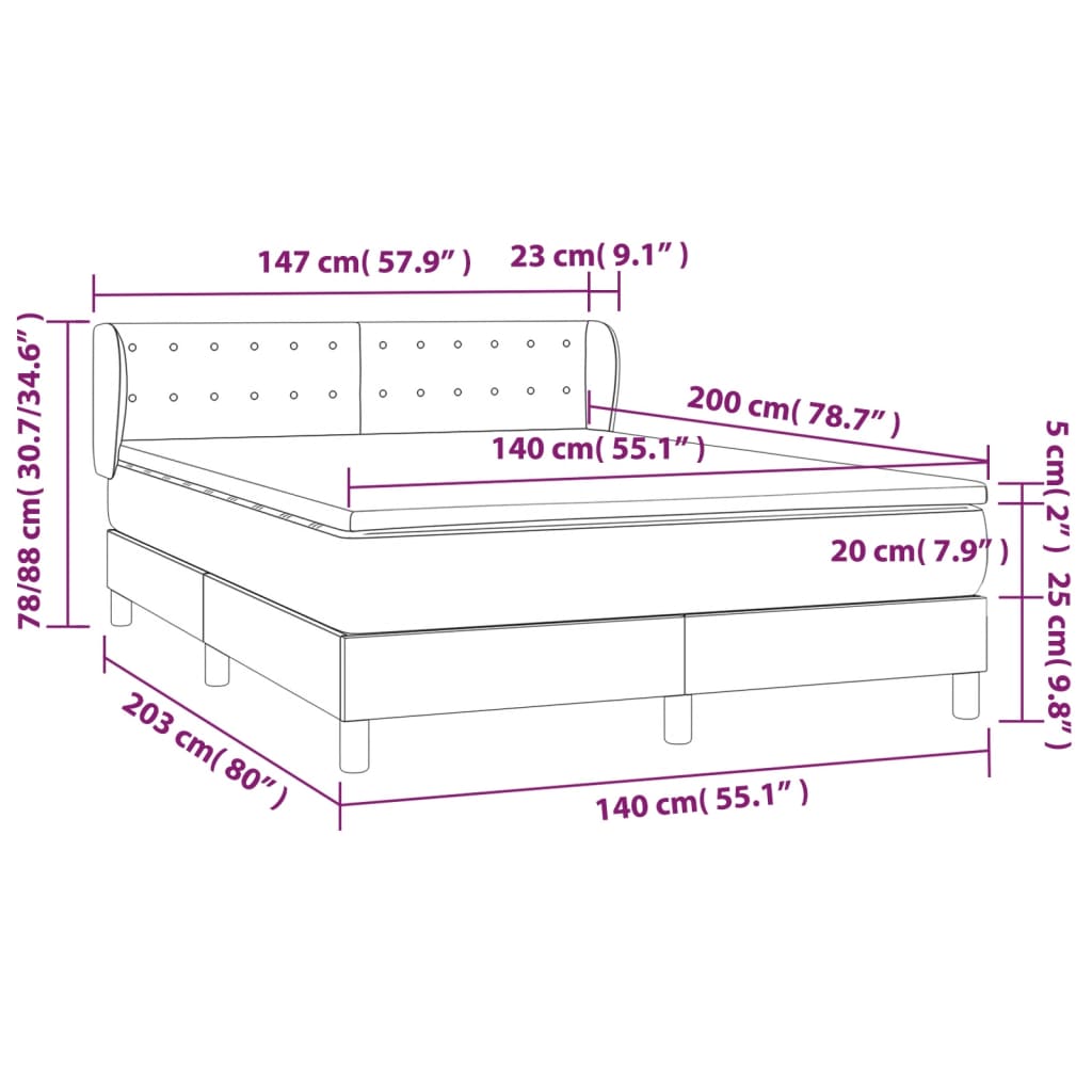 vidaXL Κρεβάτι Boxspring με Στρώμα Σκούρο Γκρι 140x200 εκ. Βελούδινο