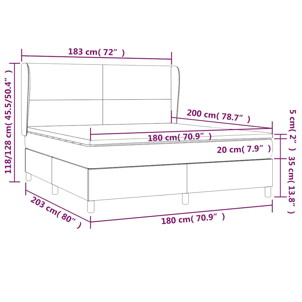 vidaXL Κρεβάτι Boxspring με Στρώμα Μαύρο 180x200 εκ. Υφασμάτινο