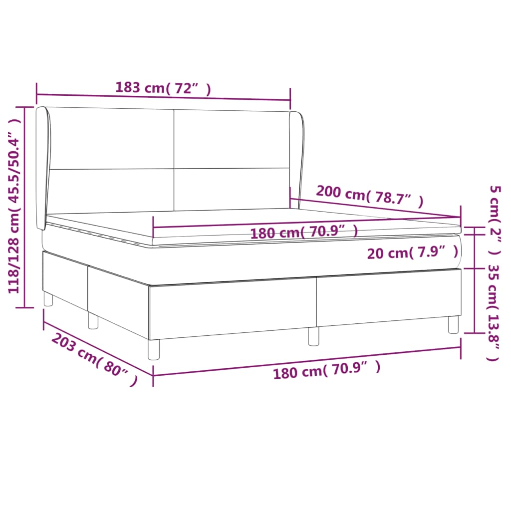 vidaXL Κρεβάτι Boxspring με Στρώμα Σκούρο Καφέ 180x200 εκ Υφασμάτινο