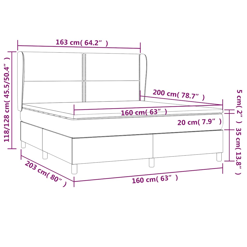 vidaXL Κρεβάτι Boxspring με Στρώμα Μαύρο 160x200 εκ. Υφασμάτινο