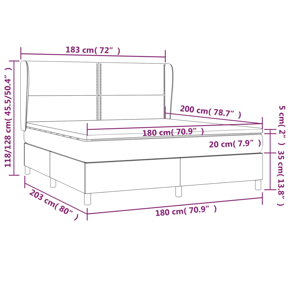 vidaXL Κρεβάτι Boxspring με Στρώμα Σκούρο Γκρι 180x200 εκ Υφασμάτιν