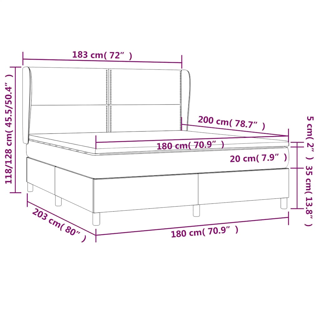 vidaXL Κρεβάτι Boxspring με Στρώμα Μαύρο 180x200 εκ. Υφασμάτινο