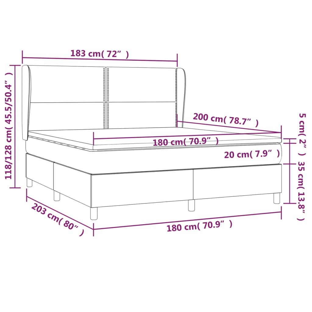 vidaXL Κρεβάτι Boxspring με Στρώμα Κρεμ 180x200 εκ. Υφασμάτινο