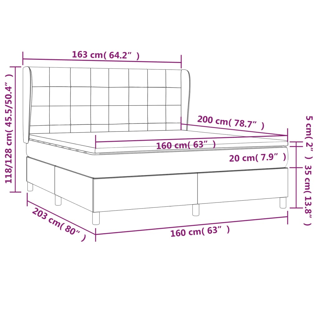 vidaXL Κρεβάτι Boxspring με Στρώμα Μπλε 160x200 εκ. Υφασμάτινο