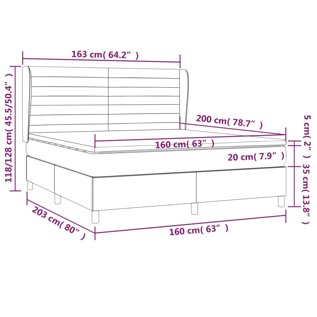 vidaXL Κρεβάτι Boxspring με Στρώμα Κρεμ 160x200 εκ. Υφασμάτινο