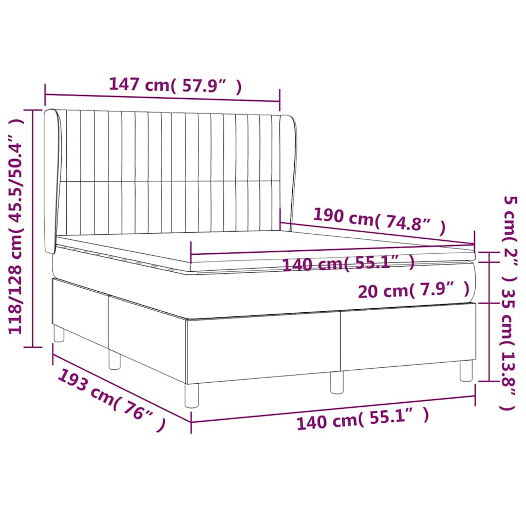 vidaXL Κρεβάτι Boxspring με Στρώμα Ανοιχτό Γκρι 140x190 εκ. Υφασμάτινο