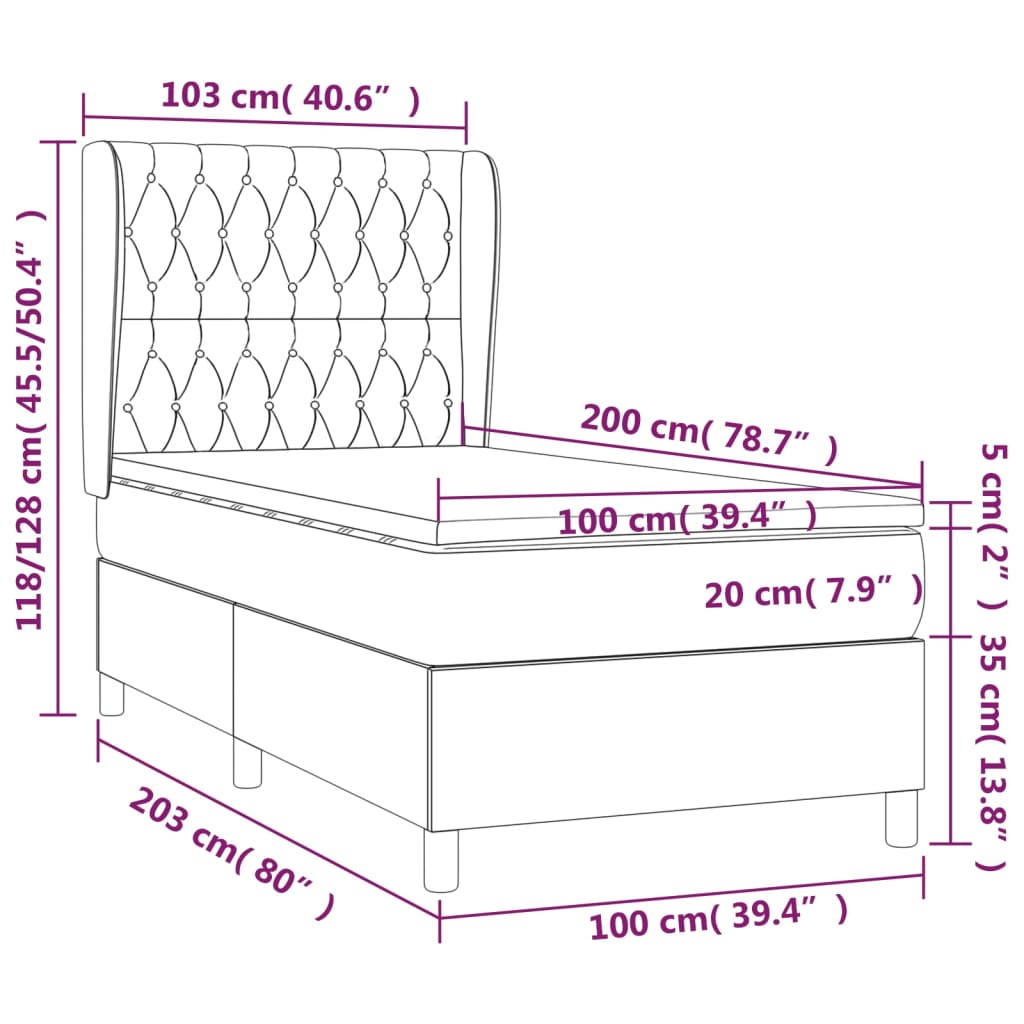 vidaXL Κρεβάτι Boxspring με Στρώμα Κρεμ 100 x 200 εκ. Υφασμάτινο