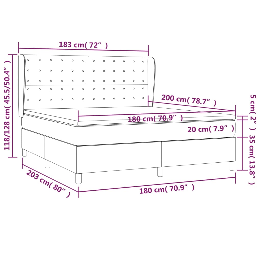 vidaXL Κρεβάτι Boxspring με Στρώμα Σκούρο Καφέ 180x200 εκ Υφασμάτινο
