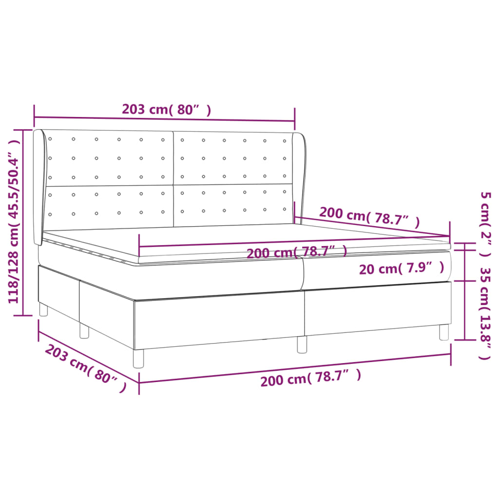 vidaXL Κρεβάτι Boxspring με Στρώμα Σκούρο Γκρι 200x200 εκ. Υφασμάτινο
