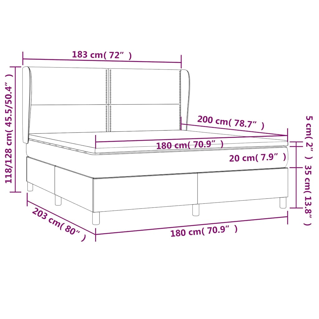 vidaXL Κρεβάτι Boxspring με Στρώμα Μαύρο 180x200 εκ. Υφασμάτινο