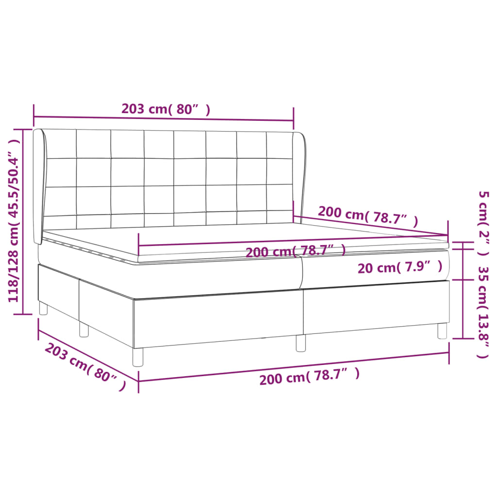 vidaXL Κρεβάτι Boxspring με Στρώμα Μπλε 200x200 εκ. Υφασμάτινο