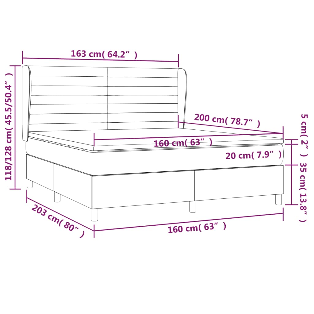 vidaXL Κρεβάτι Boxspring με Στρώμα Σκούρο Γκρι 160x200 εκ Υφασμάτινο