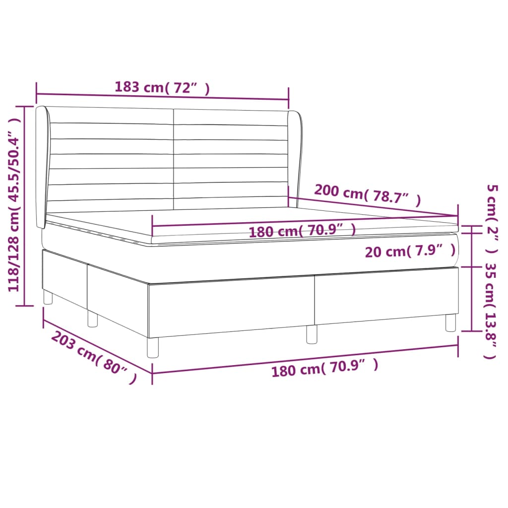 vidaXL Κρεβάτι Boxspring με Στρώμα Μαύρο 180x200 εκ. Υφασμάτινο
