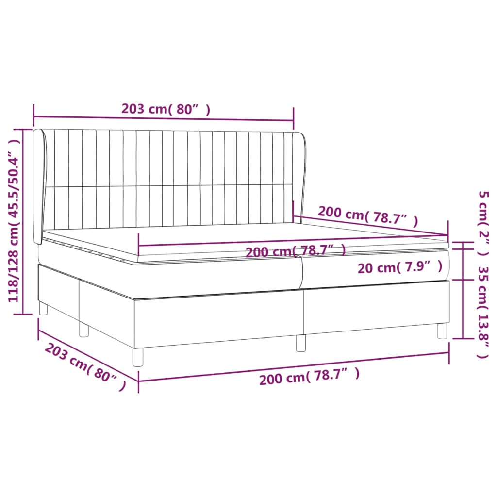 vidaXL Κρεβάτι Boxspring με Στρώμα Σκούρο Γκρι 200x200 εκ. Υφασμάτινο
