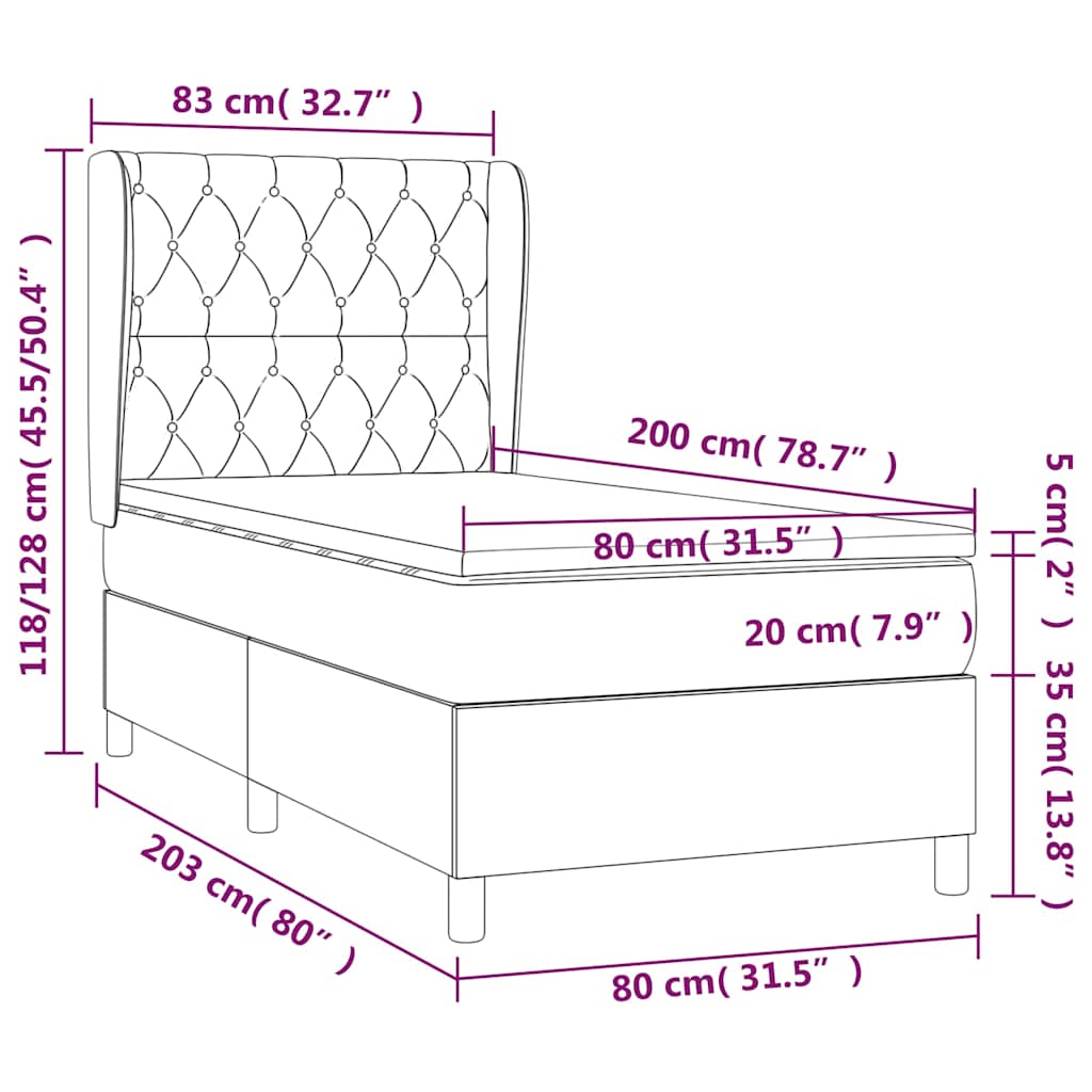 vidaXL Κρεβάτι Boxspring με Στρώμα Taupe 80x200 εκ. Υφασμάτινο