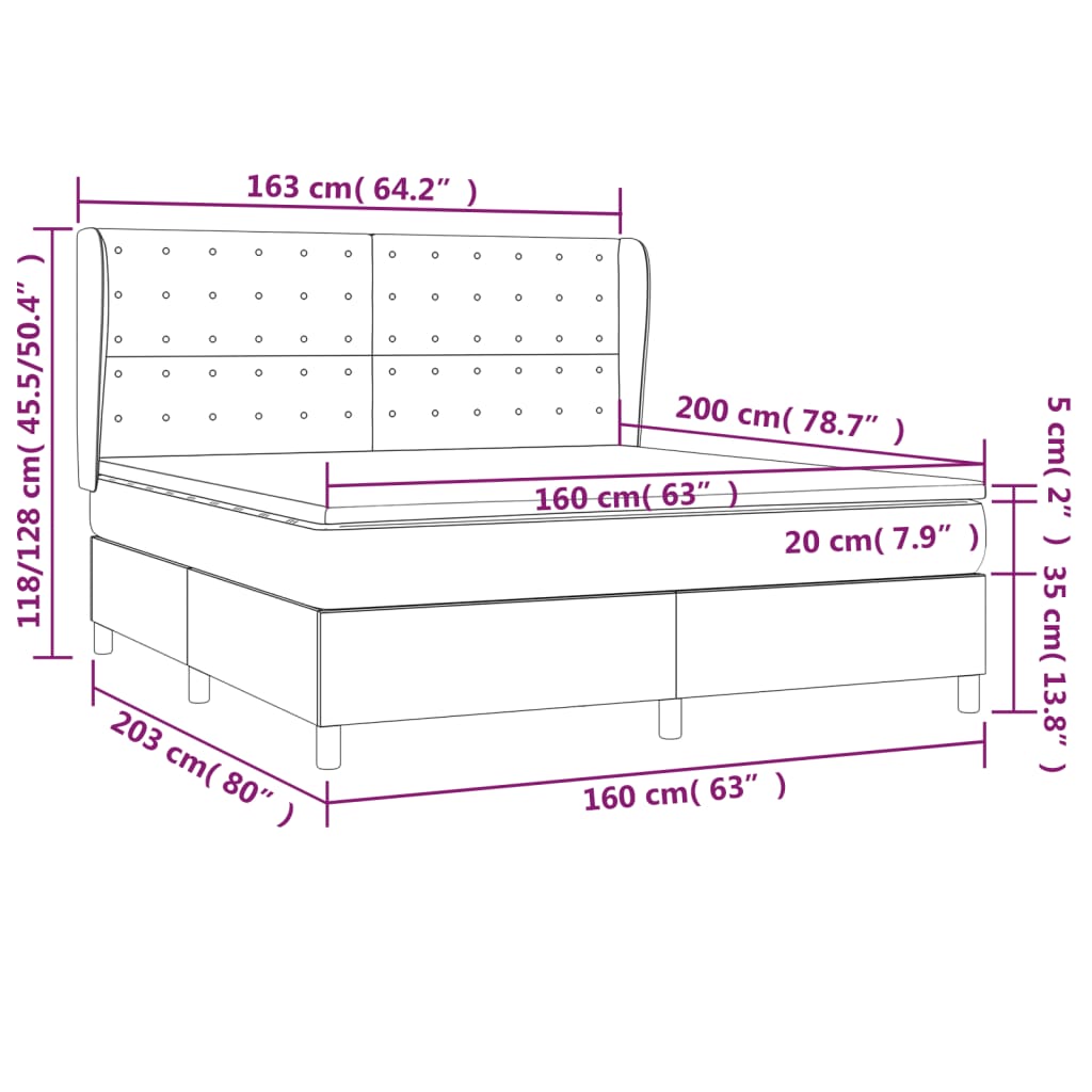 vidaXL Κρεβάτι Boxspring με Στρώμα Σκούρο Γκρι 160x200 εκ Υφασμάτινο