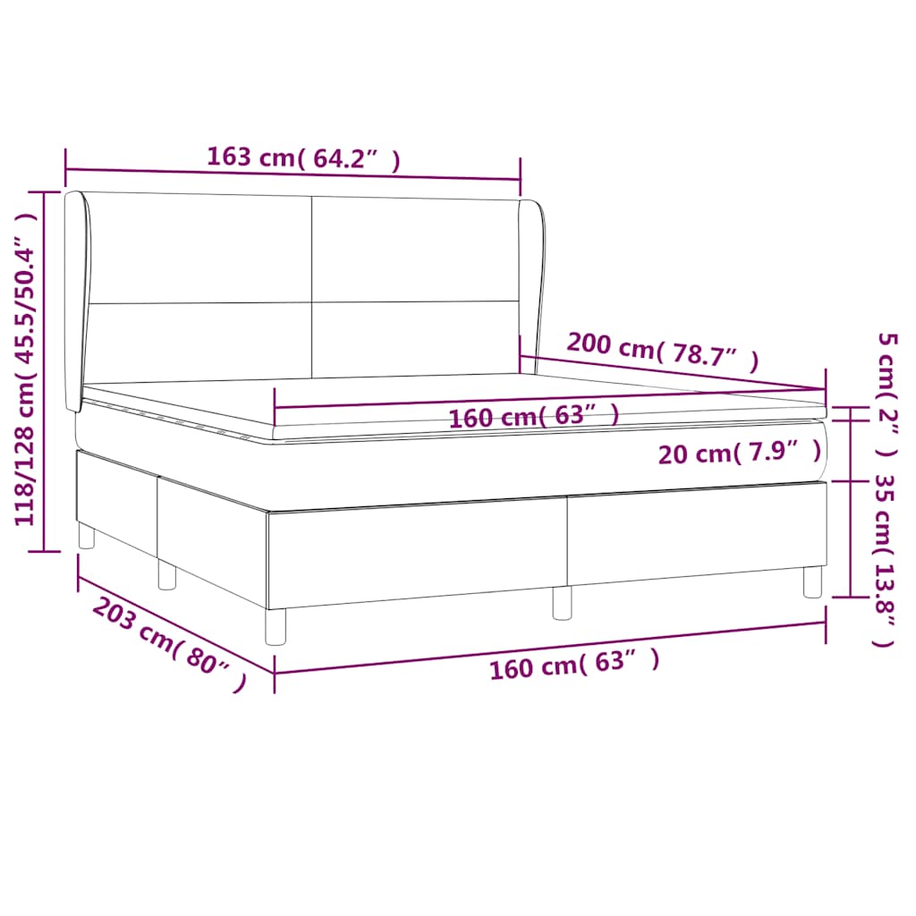 vidaXL Κρεβάτι Boxspring με Στρώμα Σκούρο Μπλε 160x200 εκ. Βελούδινο
