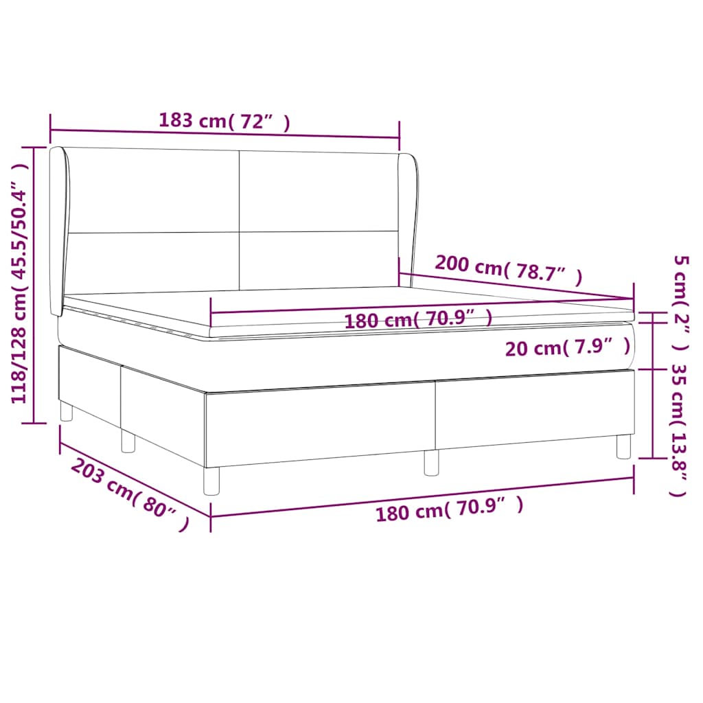 vidaXL Κρεβάτι Boxspring με Στρώμα Μαύρο 180x200 εκ. Βελούδινο