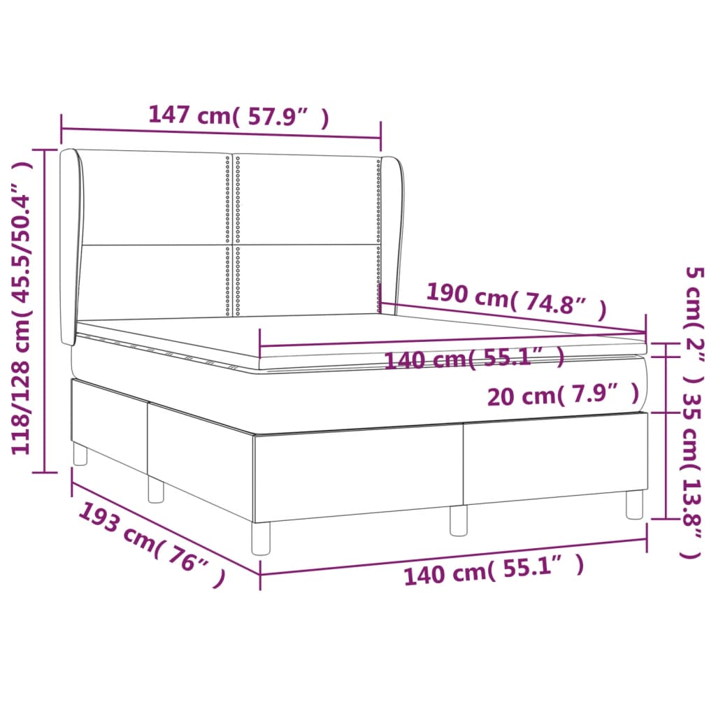 vidaXL Κρεβάτι Boxspring με Στρώμα Σκούρο Γκρι 140x190 εκ. Βελούδινο