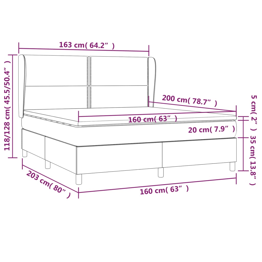 vidaXL Κρεβάτι Boxspring με Στρώμα Σκούρο Γκρι 160x200 εκ. Βελούδινο