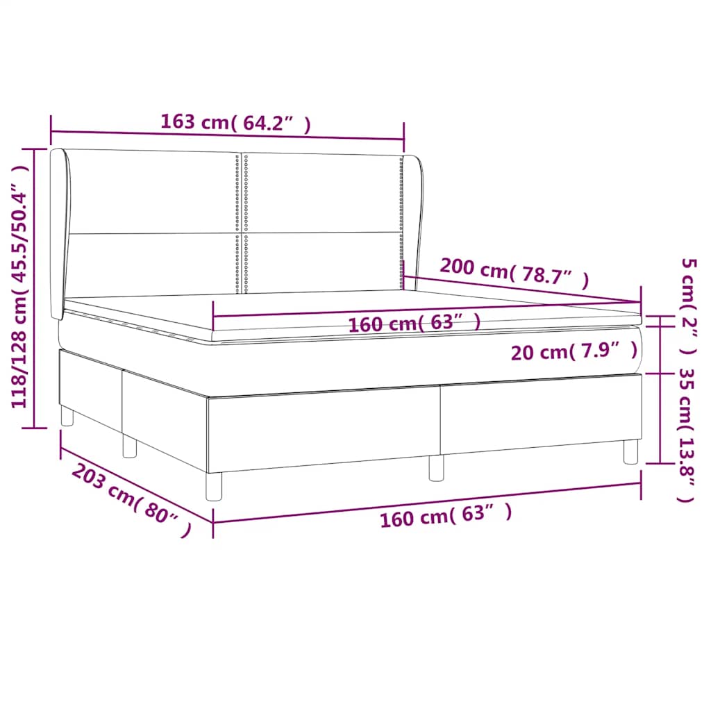 vidaXL Κρεβάτι Boxspring με Στρώμα Σκούρο Μπλε 160x200 εκ. Βελούδινο