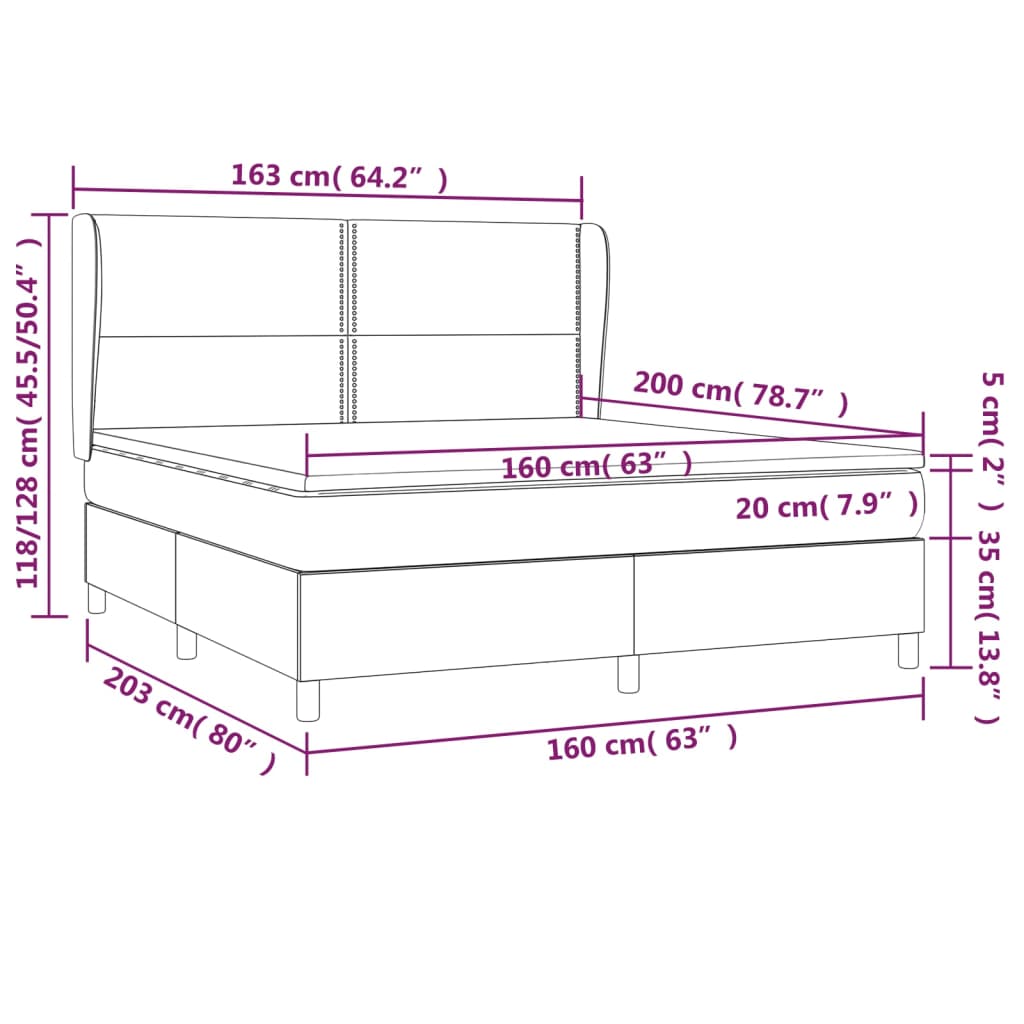 vidaXL Κρεβάτι Boxspring με Στρώμα Ροζ 160x200 εκ. Βελούδινο