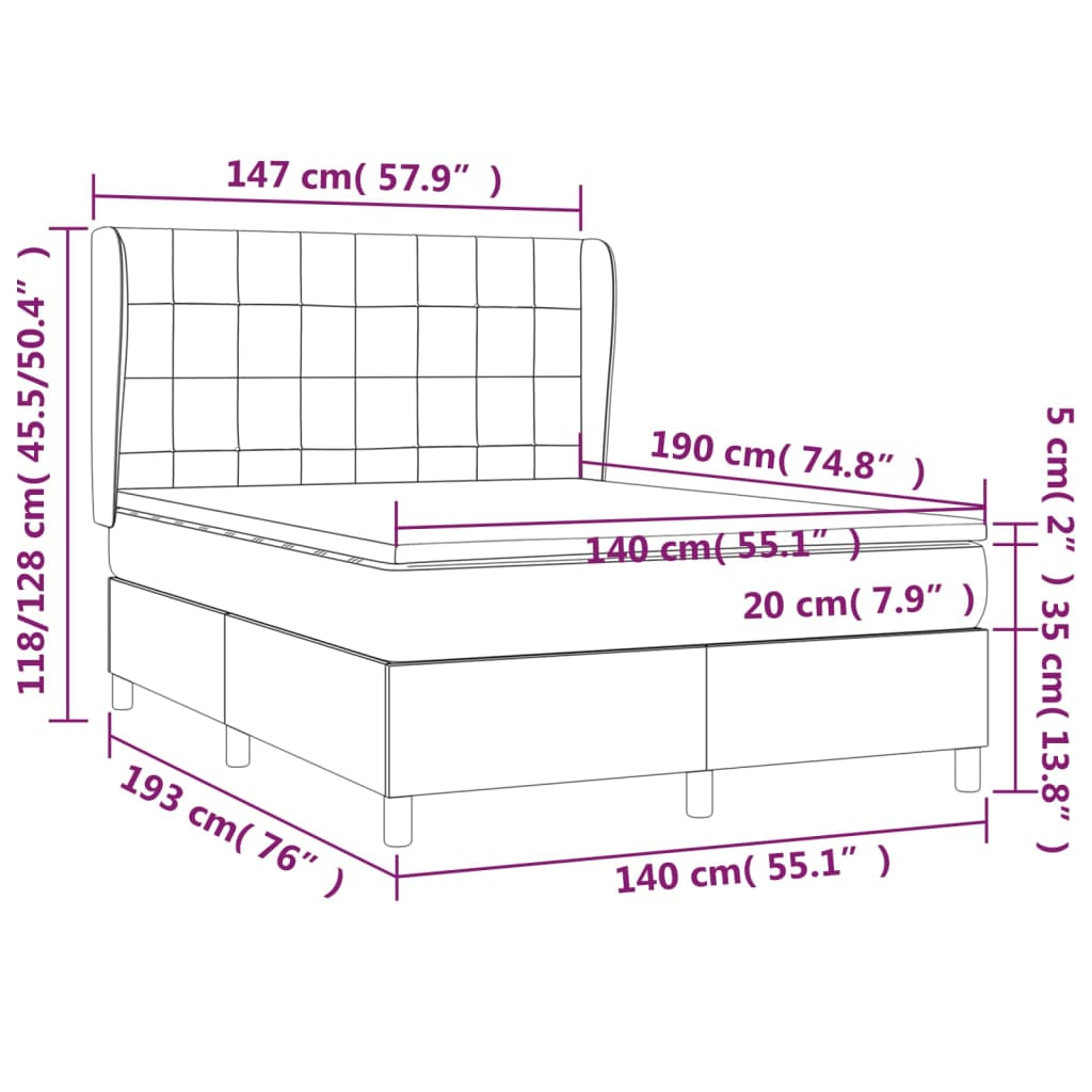 vidaXL Κρεβάτι Boxspring με Στρώμα Σκούρο Γκρι 140x190 εκ. Βελούδινο