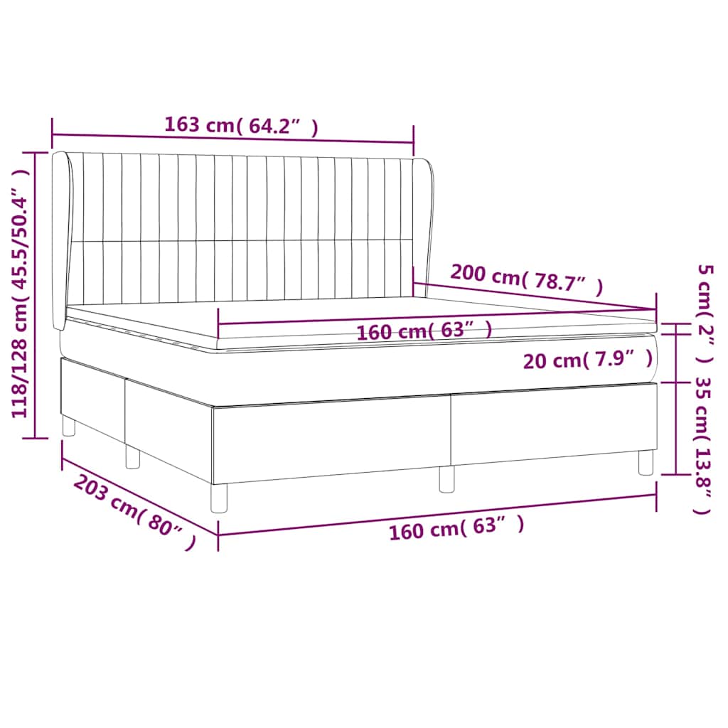 vidaXL Κρεβάτι Boxspring με Στρώμα Μαύρο 160x200 εκ. Βελούδινο