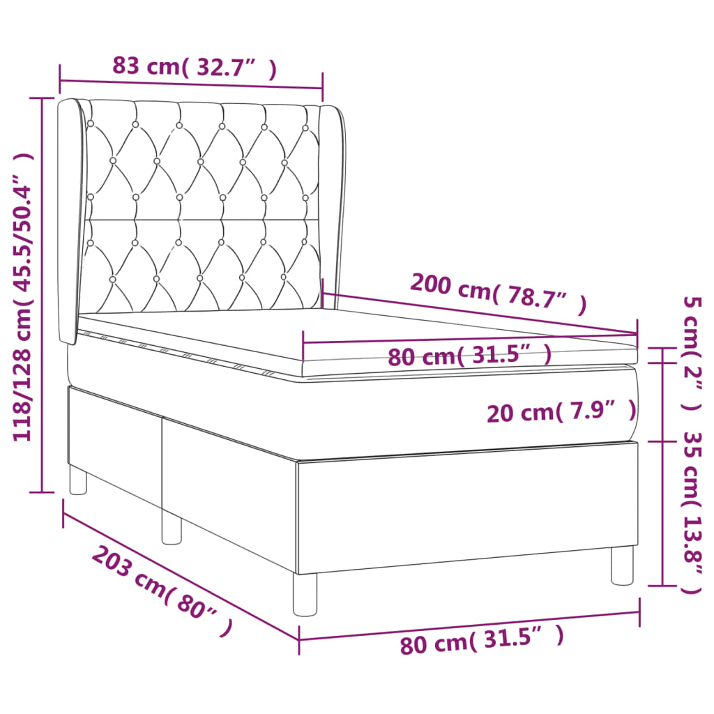 vidaXL Κρεβάτι Boxspring με Στρώμα Μαύρο 80 x 200 εκ. Βελούδινο