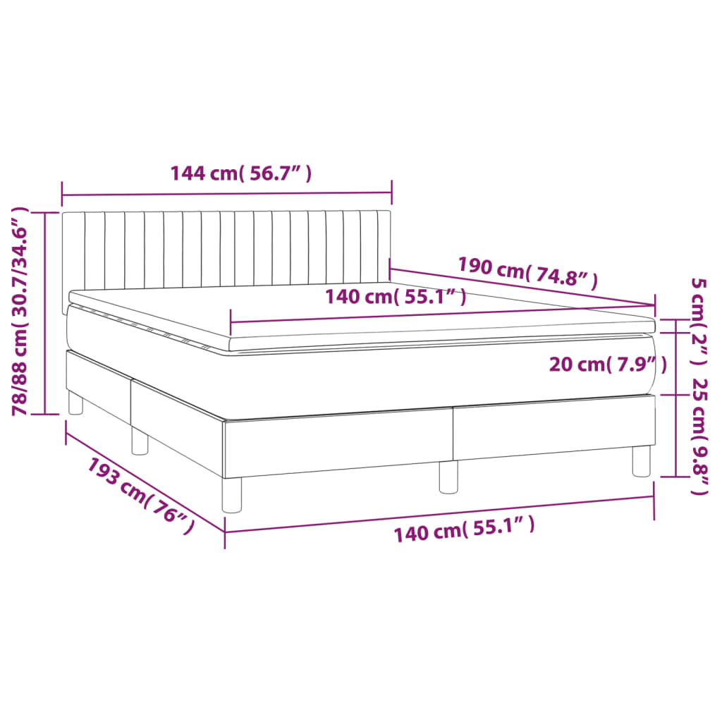 vidaXL Κρεβάτι Boxspring με Στρώμα Taupe 140x190 εκ. Υφασμάτινο
