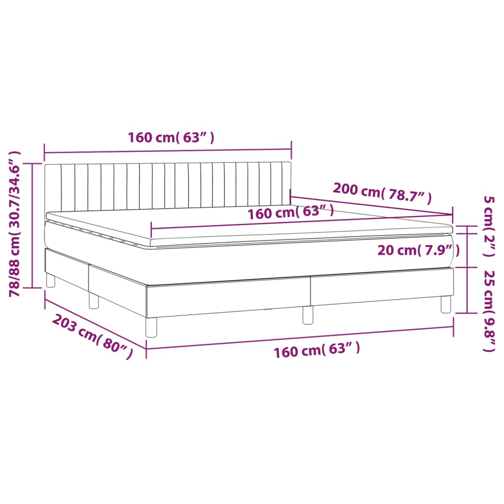 vidaXL Κρεβάτι Boxspring με Στρώμα Σκούρο Καφέ 160x200 εκ Υφασμάτινο