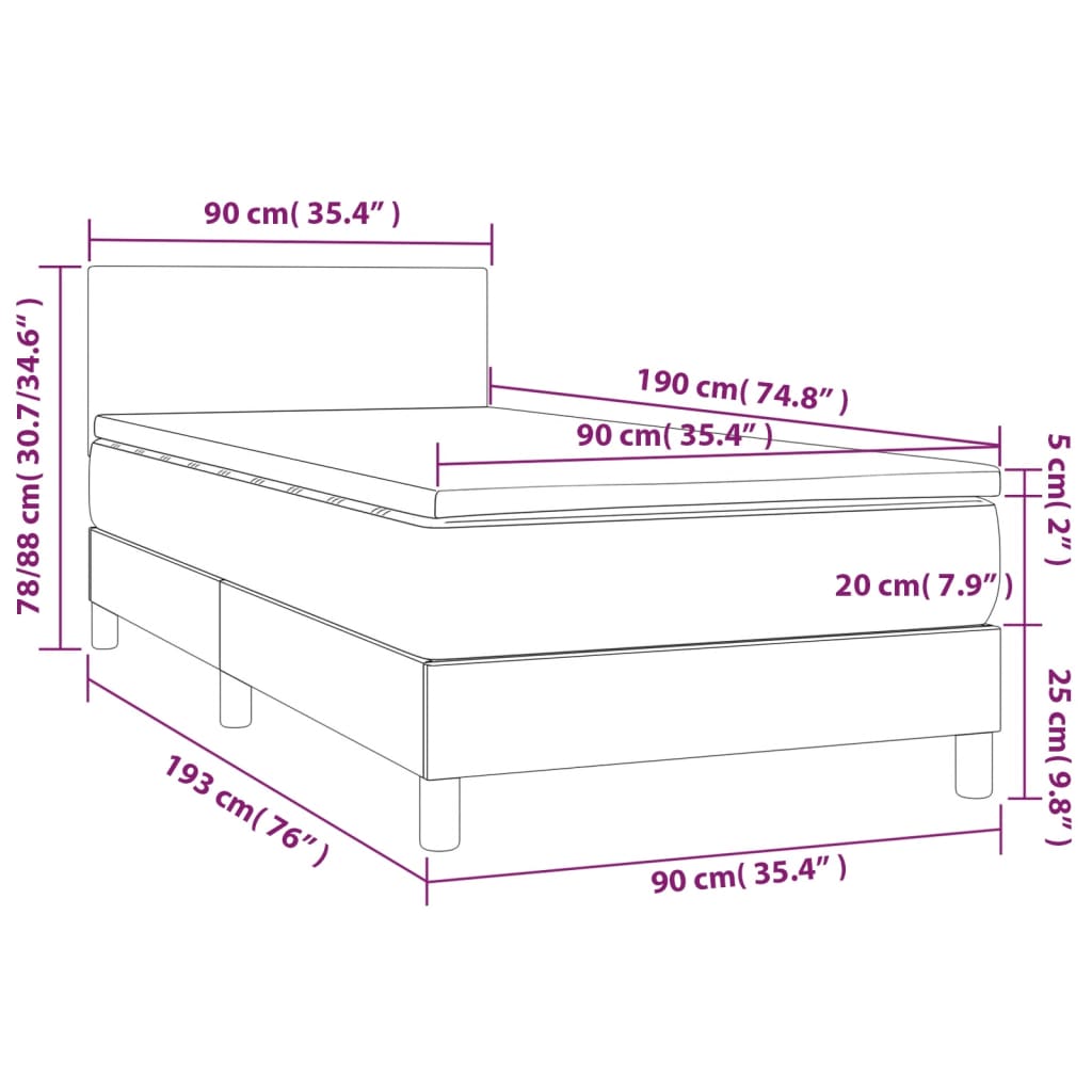 vidaXL Κρεβάτι Boxspring με Στρώμα Μπλε 90x190 εκ.Υφασμάτινο